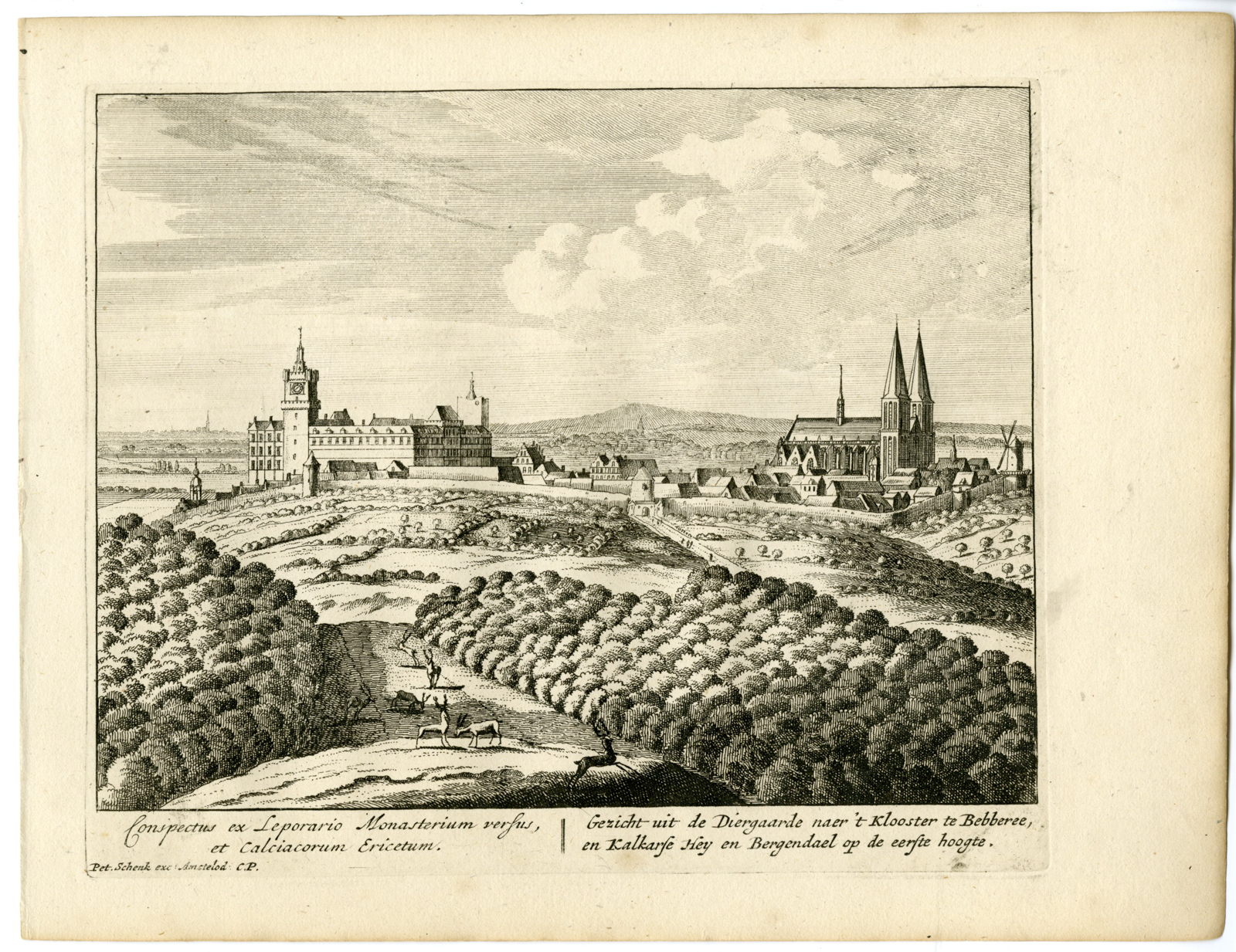 , Antique Print-KLEVE-ZOO-MONASTERY-PANORAMA-GERMANY-Schenk-c.1700, Pictura Antique Prints