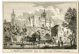 Antique Print-KLEVE-SCHWANENBURG CASTLE-KERMISDAL-GERMANY-van Liender-c.1750