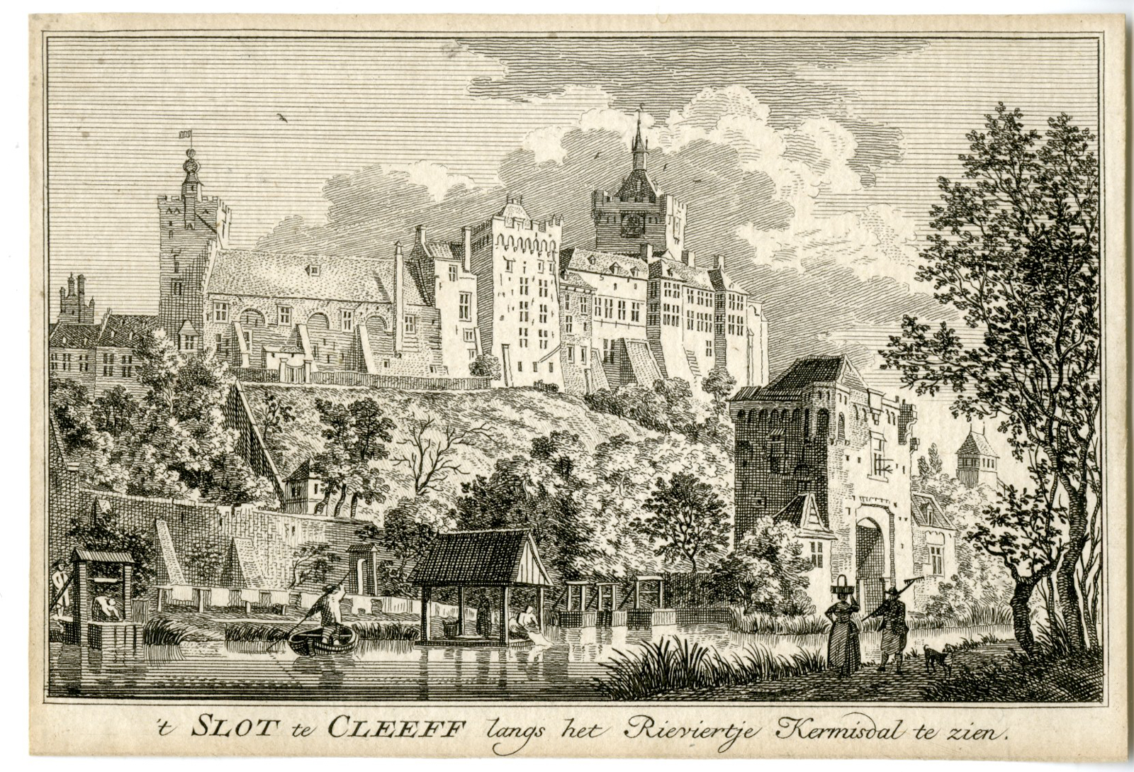 , Antique Print-KLEVE-SCHWANENBURG CASTLE-KERMISDAL-GERMANY-van Liender-c.1750, Pictura Antique Prints