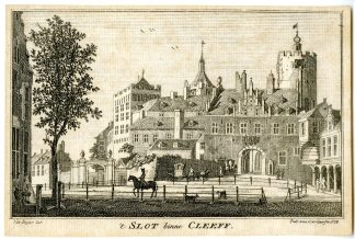 Antique Print-KLEVE-SCHWANENBURG CASTLE-VIEW-van Liender-de Beijer-c.1750