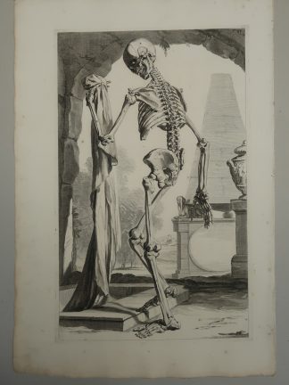 Antique Print-T.88.-SKELETON-FRONTVIEW-MEMENTO-MORI-de Lairesse-Bidloo-1728