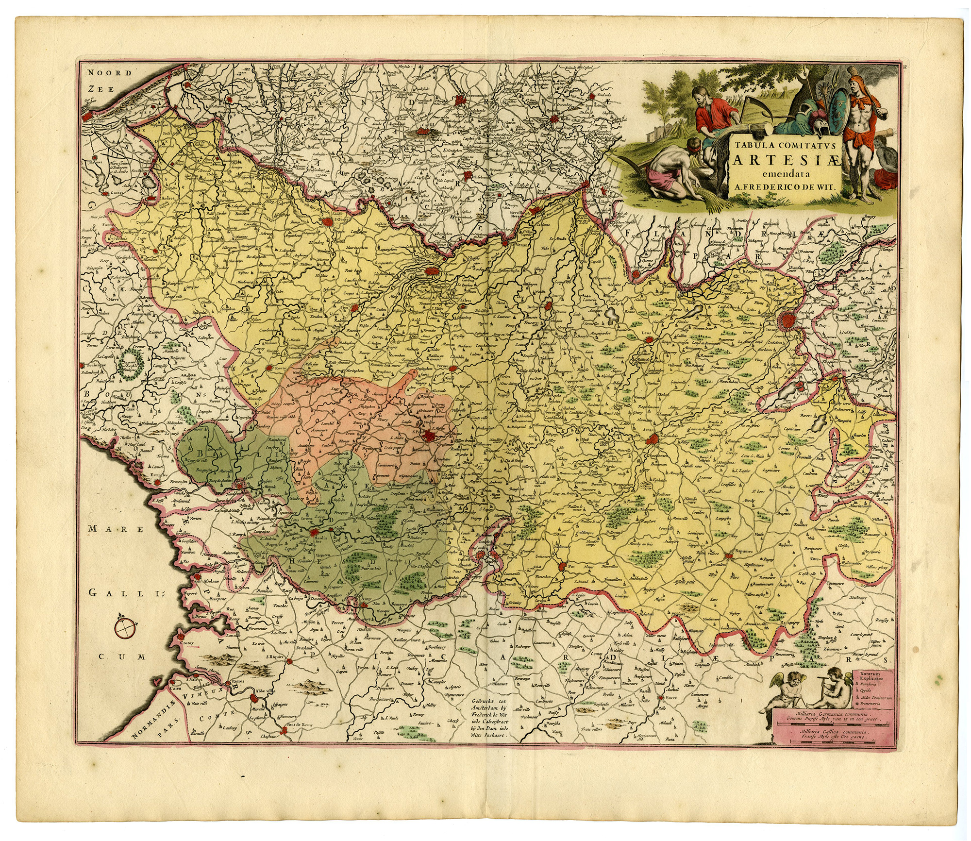 , Antique Map-MAP-FRANCE-CALAIS-SAINT OMER-ARRAS-DOUAI-BOULONGE SUR MER-de Wit-1680, Pictura Antique Prints