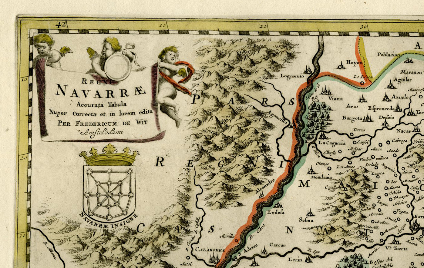 , Antique Map-NAVARRE-SPAIN-BAY OF BISKAY-PAMPLONA-CASTILLA-de Wit-1680, Pictura Antique Prints