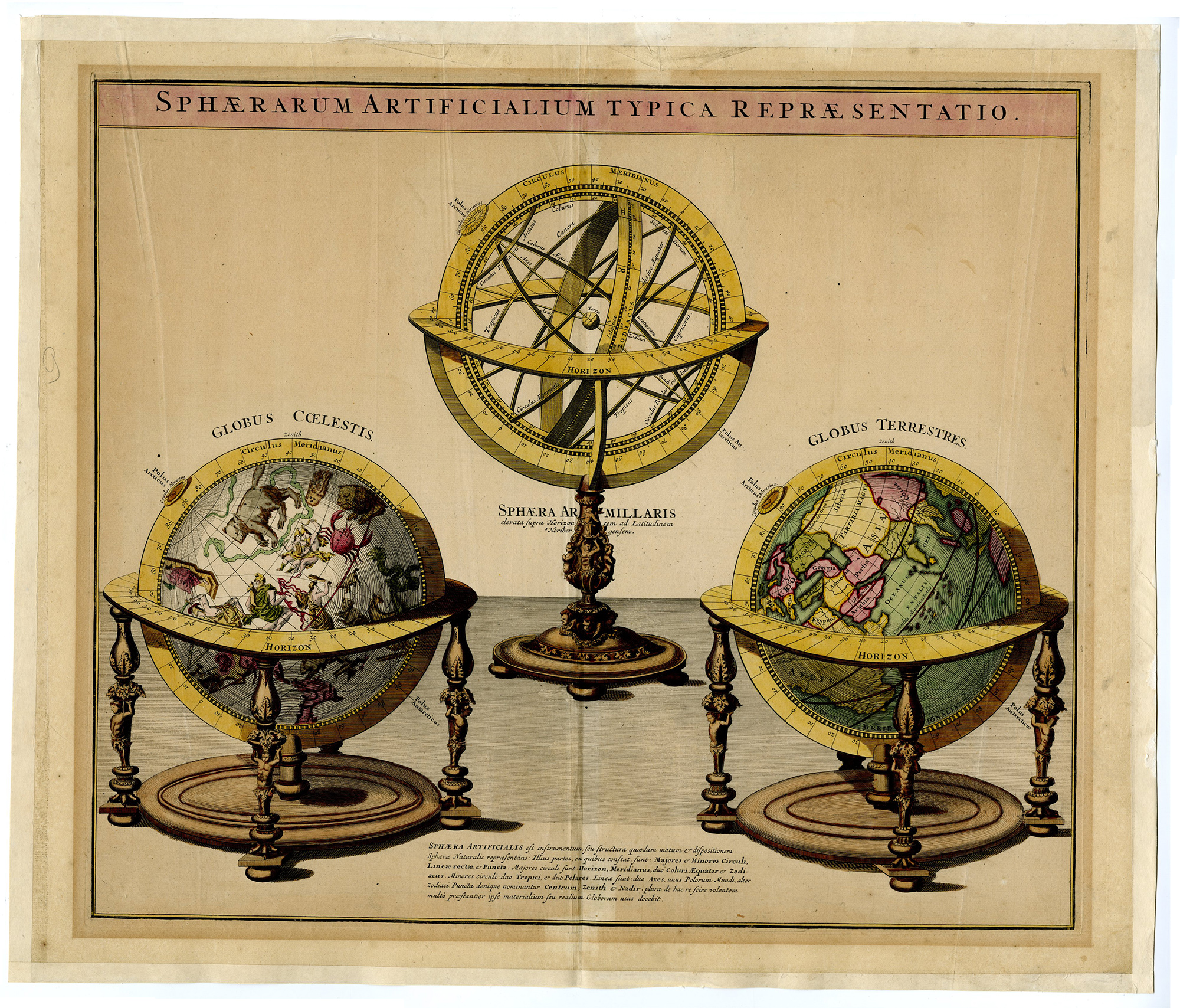 , Antique Map-GLOBE-WORLD-ZODIAC-EARTH-Homann-1720, Pictura Antique Prints