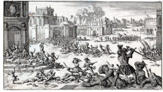 Antique Print-JERUSALEM-CONQUEST-CRUSADE-FIGHTING-SLAUGHTER-ISRAEL-Luyken-1683