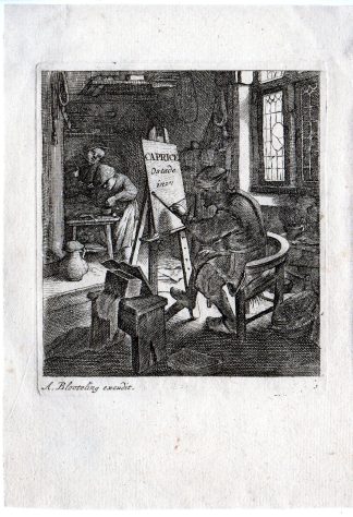 Antique Master Print-PAINTER-CAPRICE-EASEL-ASSISTANTS-ART-Bloteling-Ostade-1675