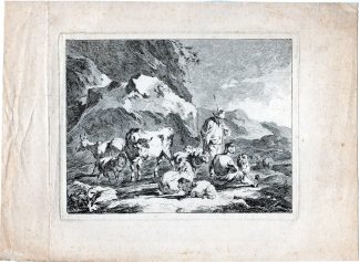 Antique Master Print-LANDSCAPE-SHEPARD-CATTLE-COWS-DONKEY-DOG-Berghem-1670
