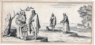 Antique Master Print-LANDSCAPE-BEGGARS-POOR-CHILDREN-BABY-Horthemels-Callot-1720