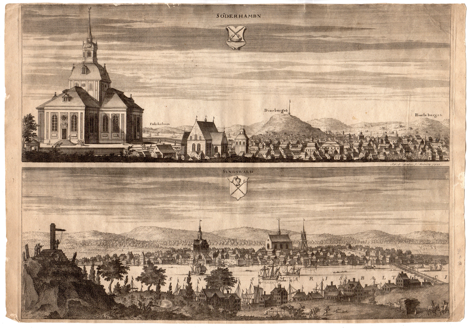 RB 3435 416x292 2-Antique Prints-SWEDEN-SODERHAMN-SUNDSWALD-BALTIC SEA-Aveele-Dahlberg-1700