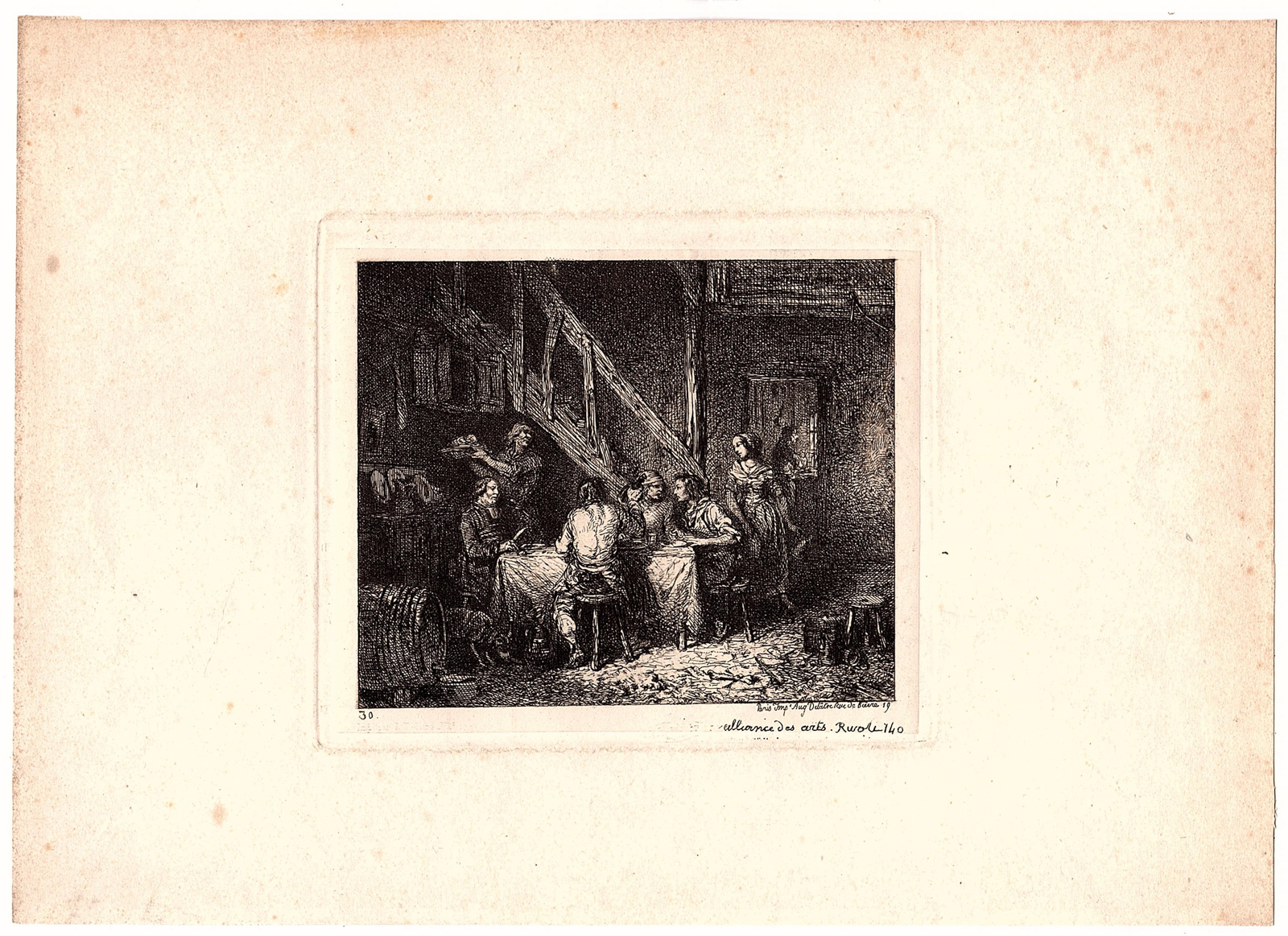 , Antique Print-FARMERS INN-FARMERS-EATING-DRINKING-Jacque-1860, Pictura Antique Prints