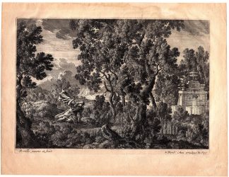 Antique Master Print-GODDESS-DIANA-MYTHOLOGY-FOUNTAIN-LANDSCAPE-Perelle-1660