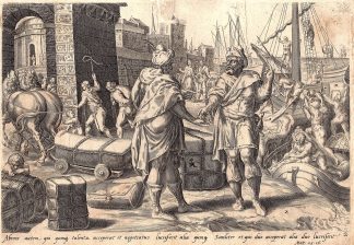 Antique Master Print-BIBLE-RELIGION-TALENTS-TRADING-SHIPS-Muller-Groeningen-1600