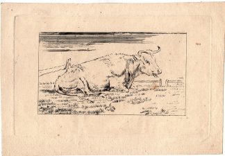 Antique Master Print-ANIMAL-COW-NATURE-MEADOW-FENCE-Roosing-Kobell II-ca 1825
