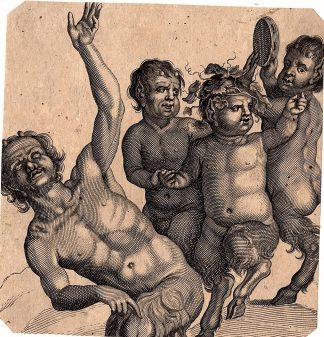 Antique Master Print-DEVILS-SATANS-DANCING-MUSIC-FAUN-Anonymous-c.1620