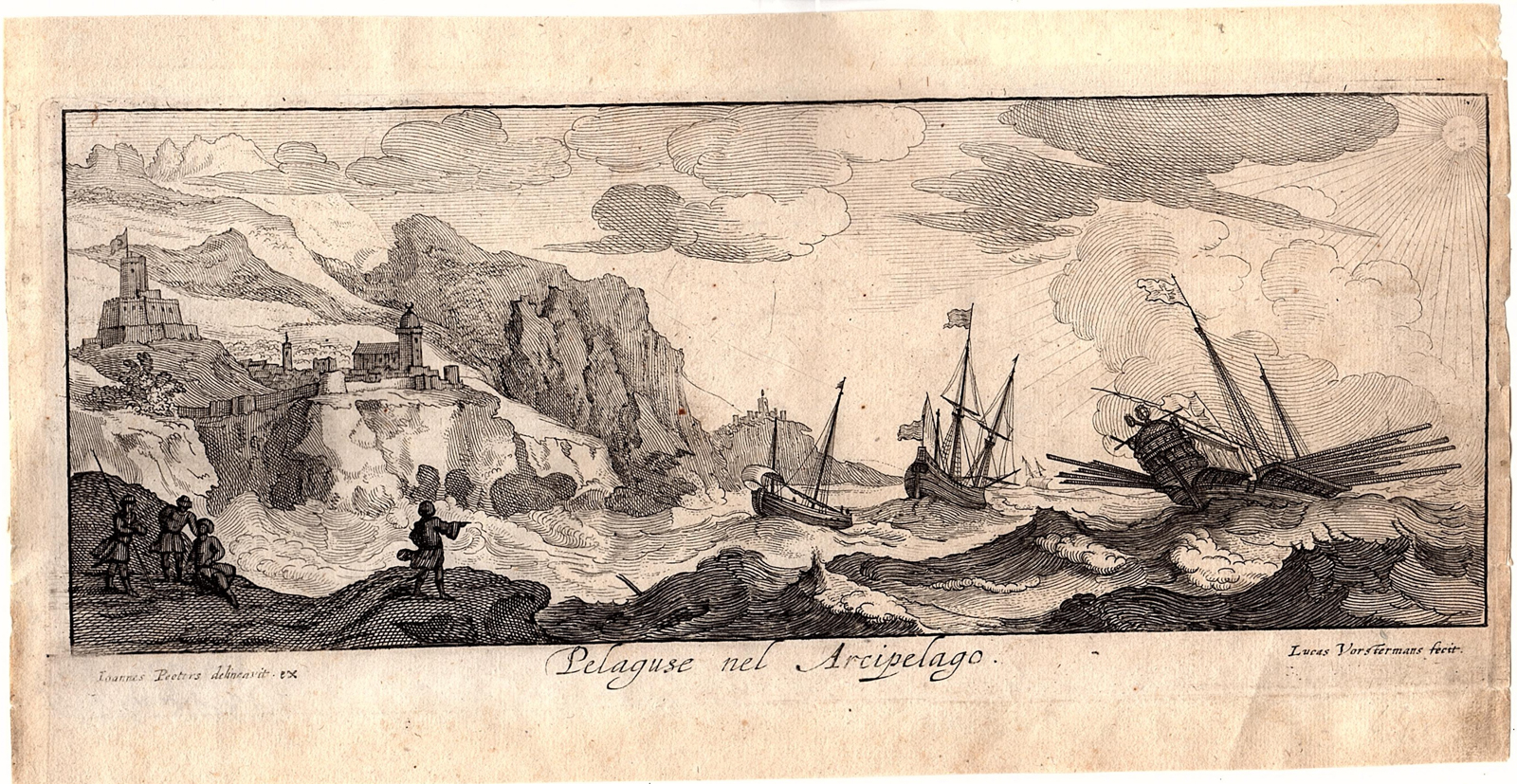 , Antique Print-PELAGIE ISLANDS-LAMPEDUSA-ITALY-CASTLE-SEA-Vorsterman-Peeters-1680, Pictura Antique Prints