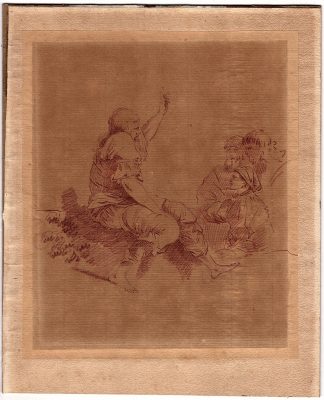 Antique Drawing-ELDER MAN-BEARD-YOUNGSTERS-TALKING-STORY TELLING-Anonymous-1780