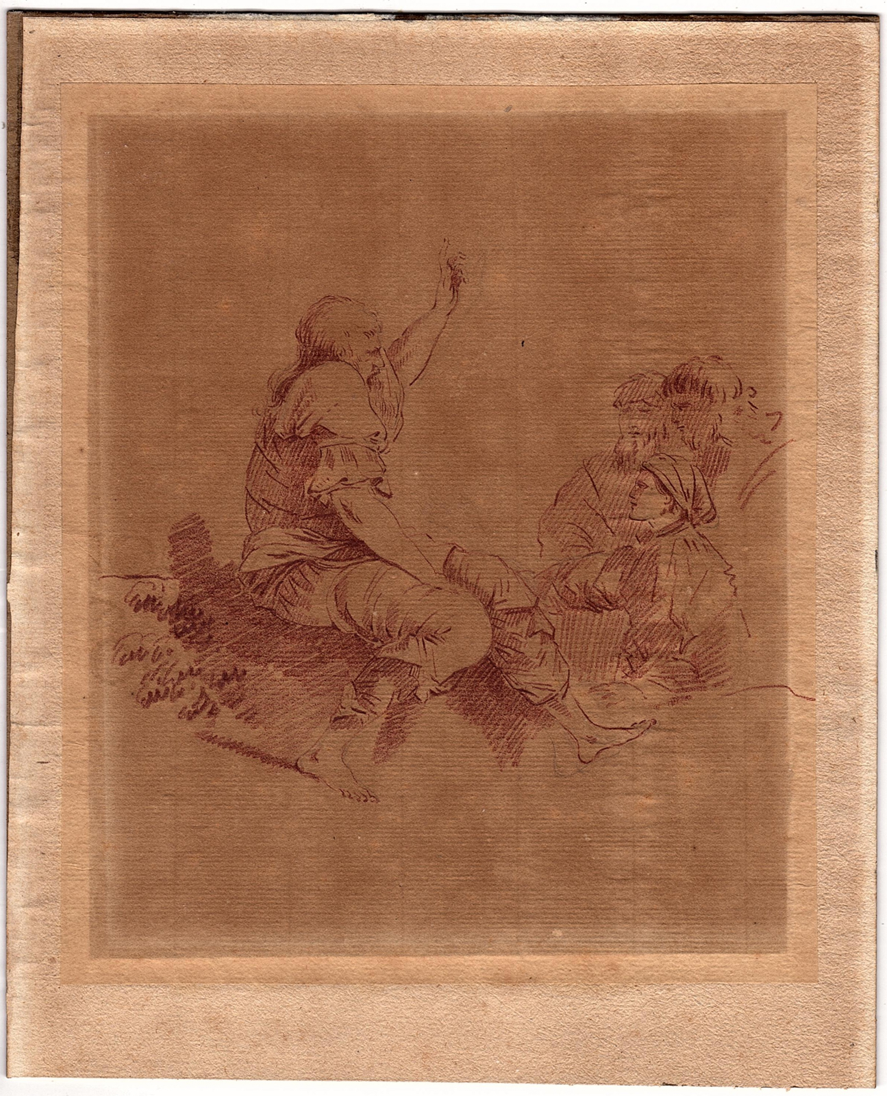 , Antique Drawing-ELDER MAN-BEARD-YOUNGSTERS-TALKING-STORY TELLING-Anonymous-1780, Pictura Antique Prints