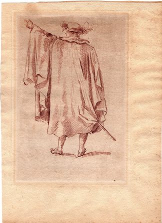 Antique Print-MAN-STANDING-CAPE-HAT-POINTING-SWORD-Anonymous-1780