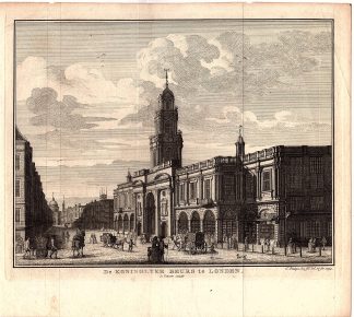 Antique Print-EXCHANGE-LONDON-UK-PEOPLE-CARRIAGES-MONEY-Philips-Tirion-1754