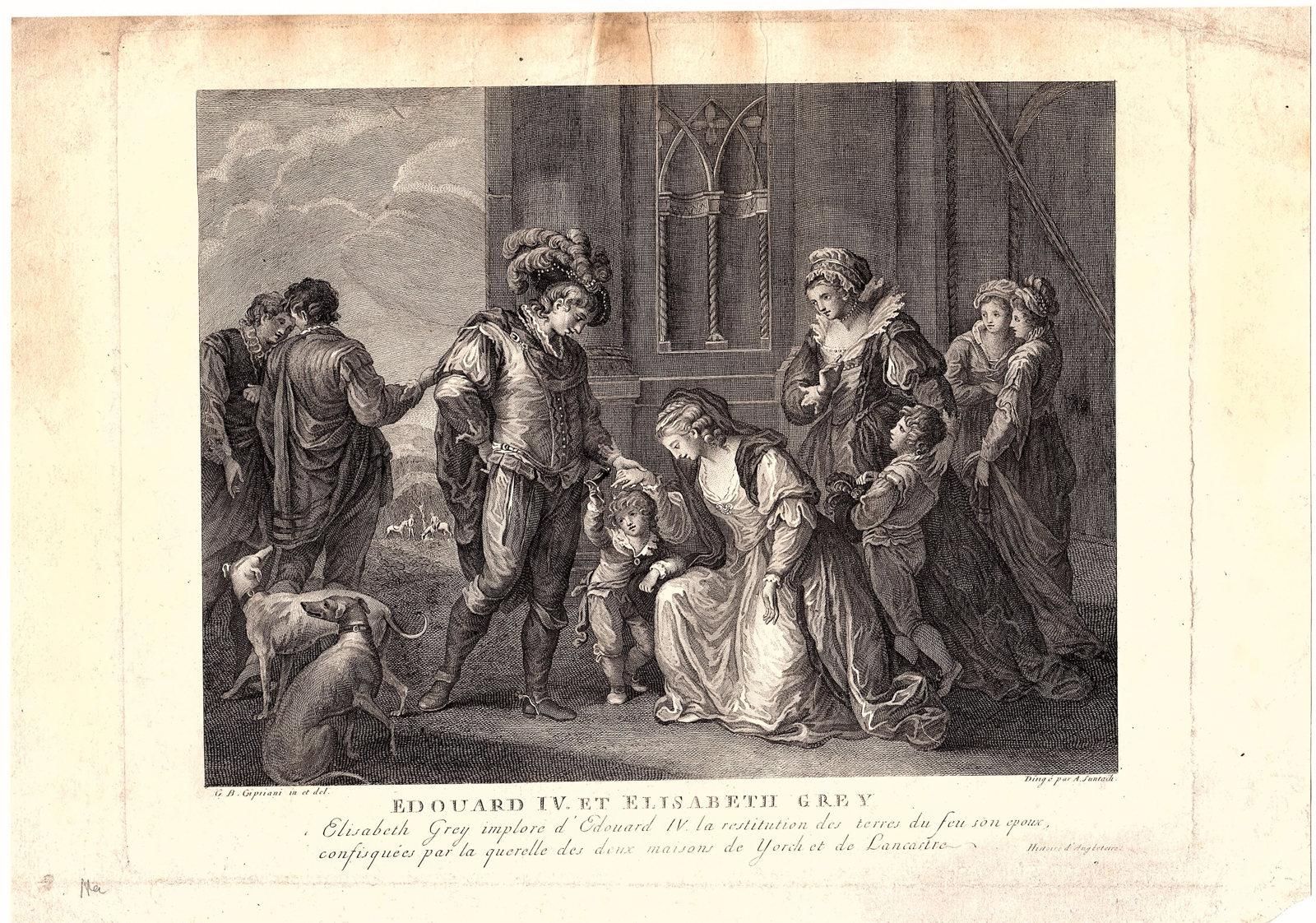 , Antique Print-KING EDWARD IV-QUEEN ELISABETH GREY-DOGS-Cipriani-Suntach-1800, Pictura Antique Prints