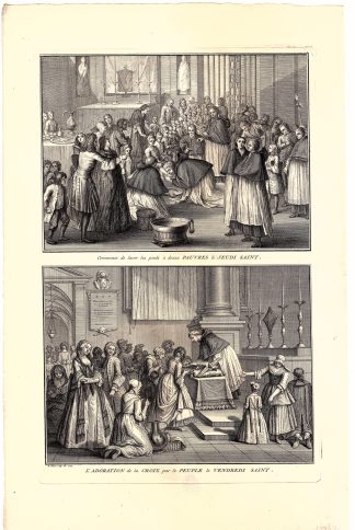 Antique Print-FOOTWASHING-POOR PEOPLE-CEREMONY-PRIEST-Picart-Herrliberger-1720
