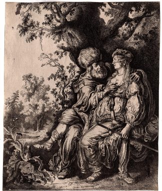 Antique Print-BIBLE-JUDAH-TAMAR-MAN TOUCHING BREAST-OLD MAN-Lastman-17th.c.