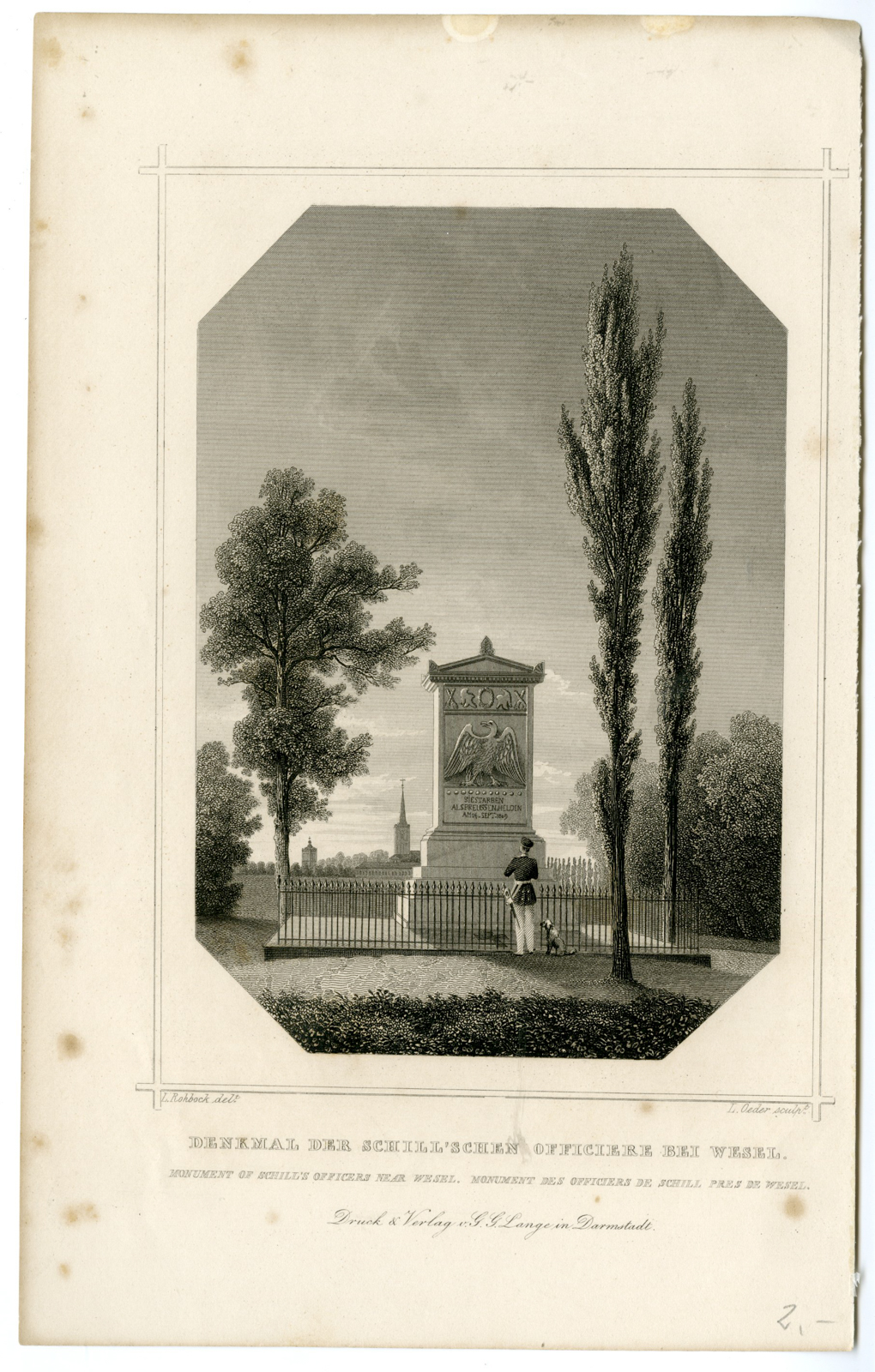 , Antique Print-WESEL-SCHILL OFFICERS-MONUMENT-GERMANY-Oeder-Rohbock-c.1850, Pictura Antique Prints