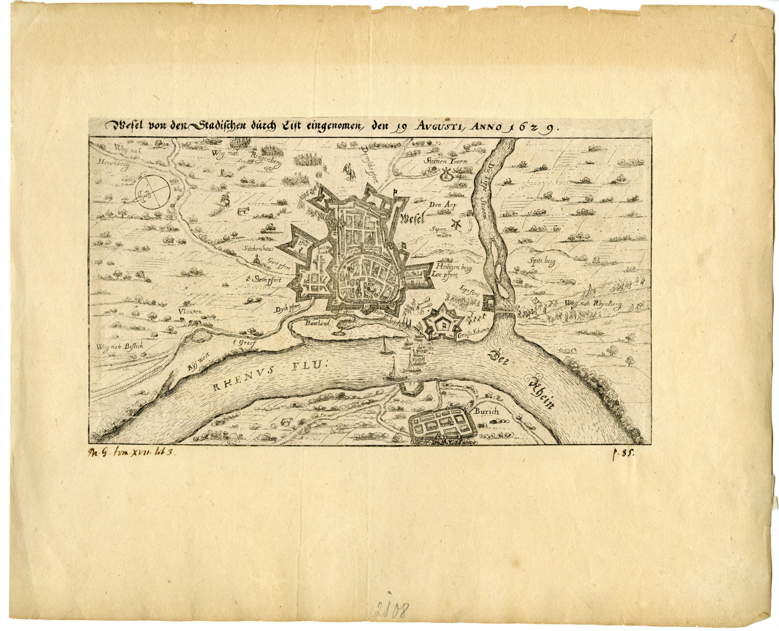 , Rare-Antique Map-WESEL-SIEGE-WAR-GERMANY-Latomus-1629, Pictura Antique Prints