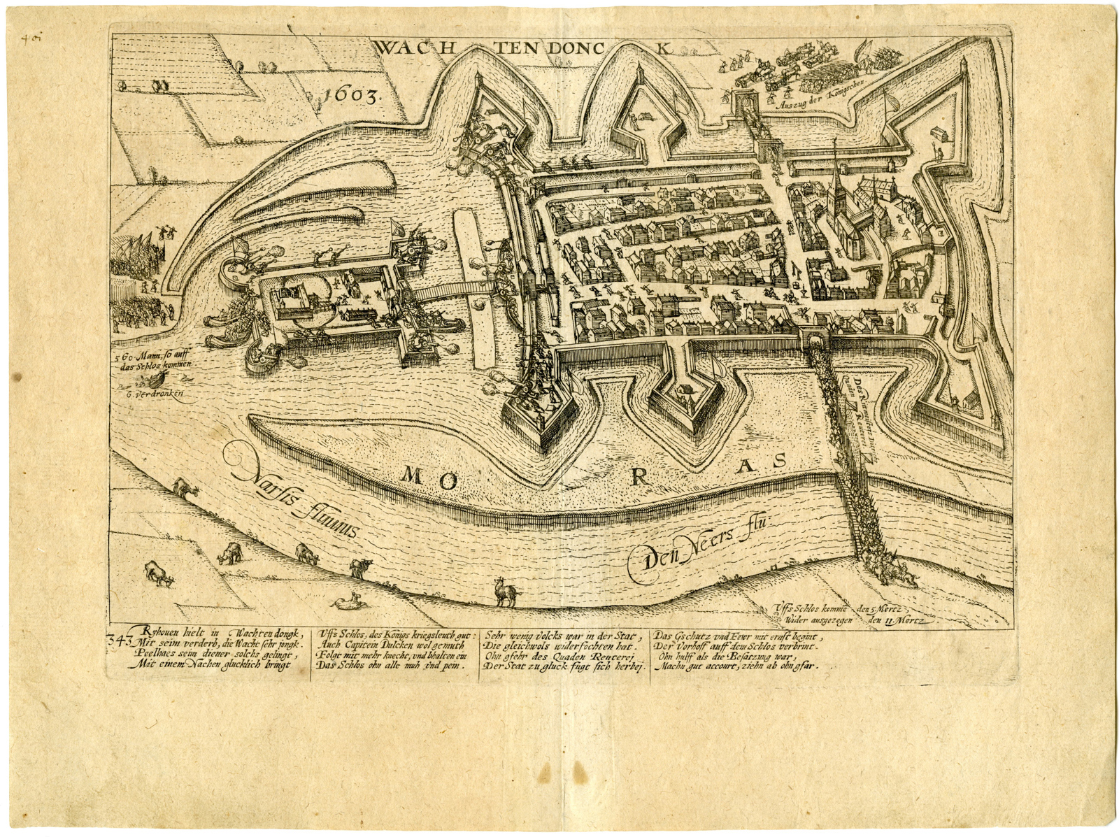, Antique Map-WACHTENDONK-SIEGE-WAR-GERMANY-Hogenberg-1603, Pictura Antique Prints