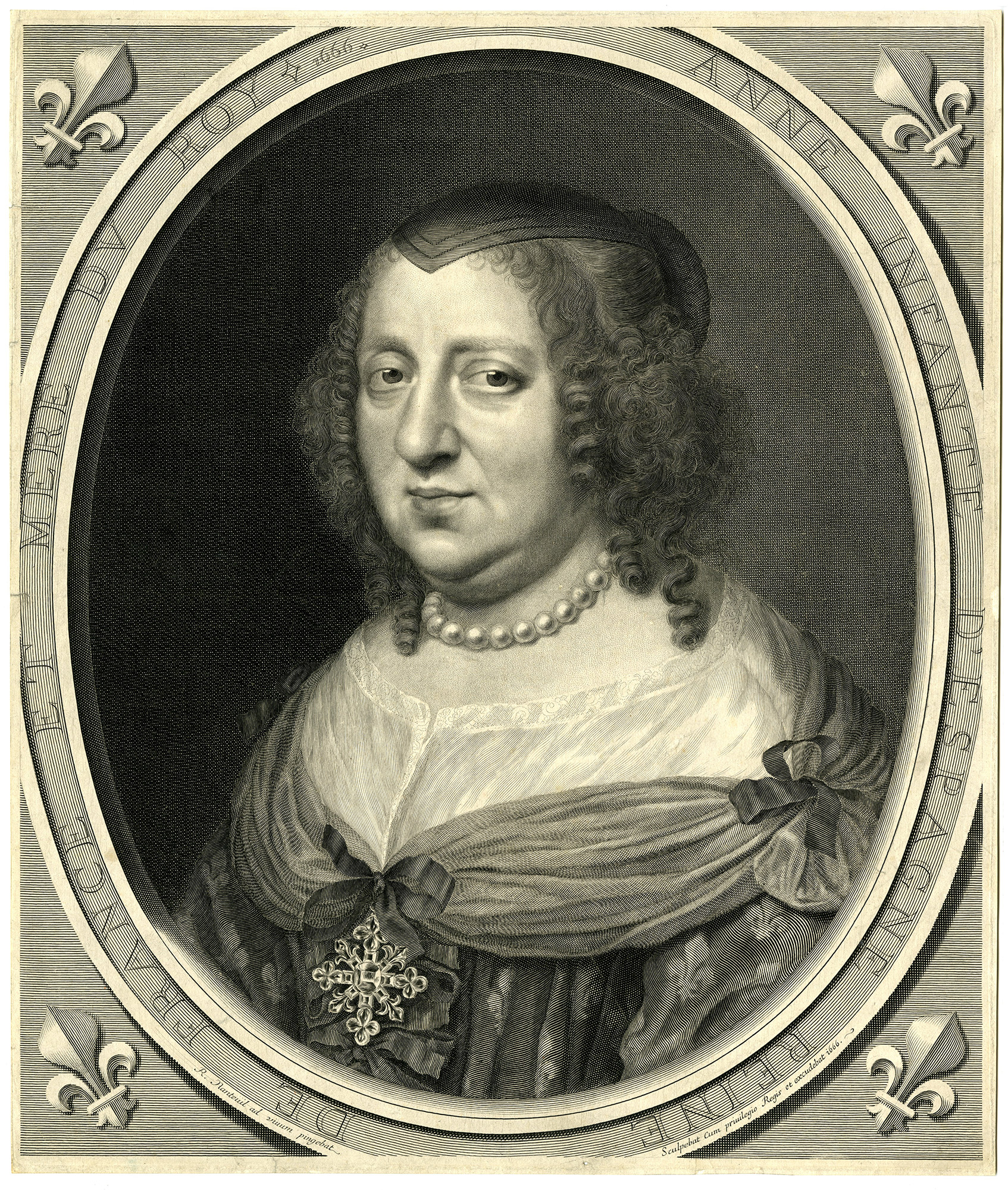 , Antique Print-ANNE-OF-AUSTRIA-PORTRAIT-Nanteuil-1671, Pictura Antique Prints