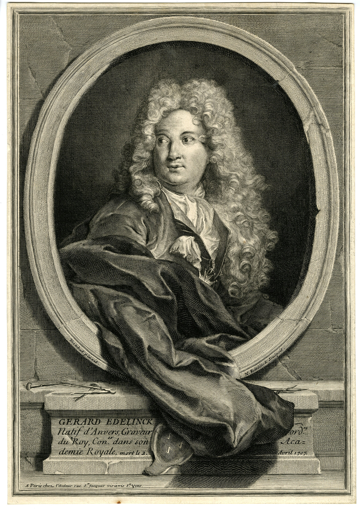 , Rare-Antique Master Print-PORTRAIT-GERARD-EDELINCK-Edelinck-c.1707, Pictura Antique Prints