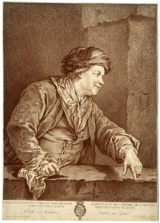 Rare-Antique Master Print-CARLE-VAN-LOO-SELF-PORTRAIT-Demarteau-1788