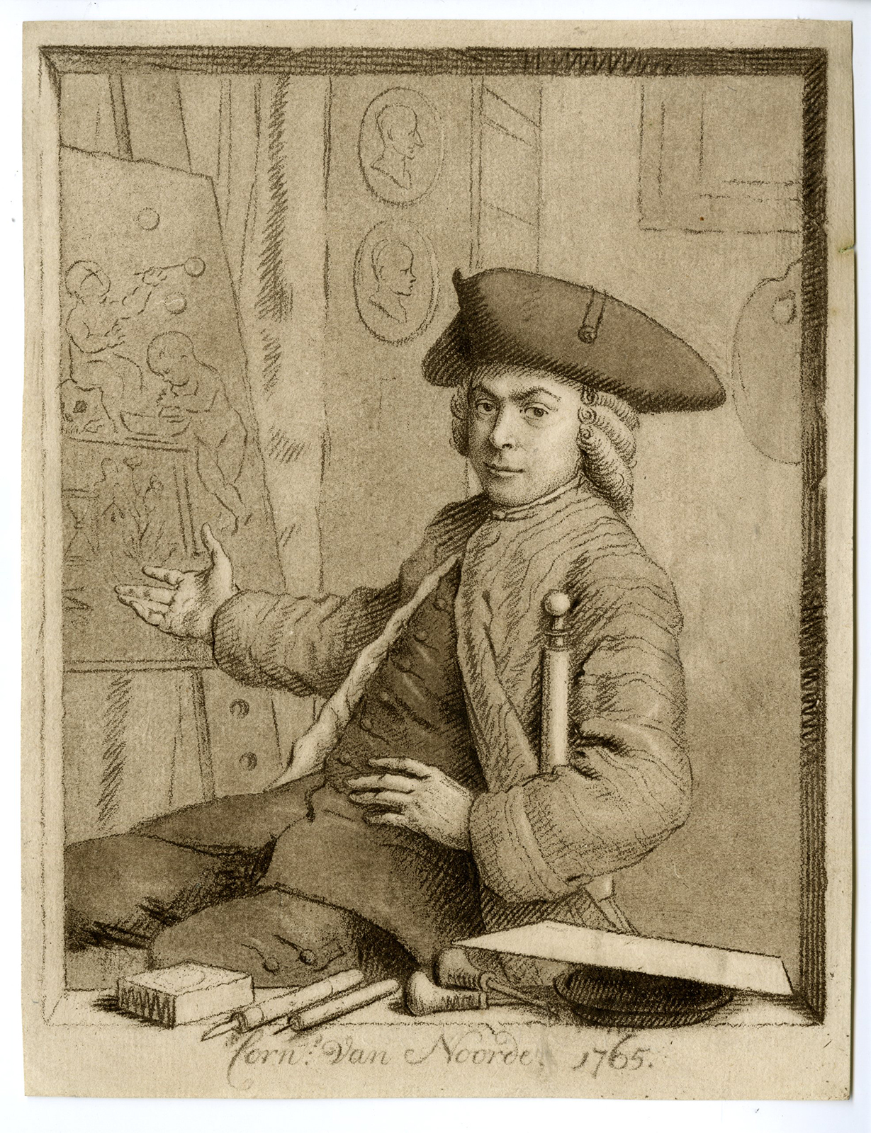 , Rare-Antique Master Print-CORNELIS-VAN-NOORDE-SELF-PORTRAIT-van Noorde-1765, Pictura Antique Prints
