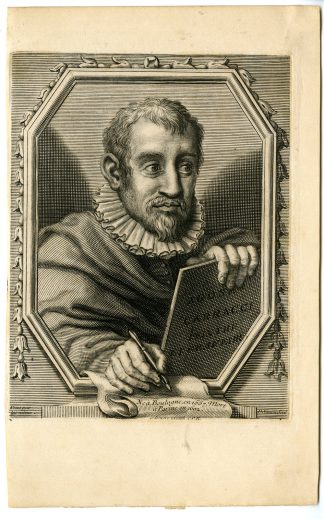 Rare-Antique Master Print-AGOSTINO-CARRACCI-PORTRAIT-Simon-Carracci-c.1800