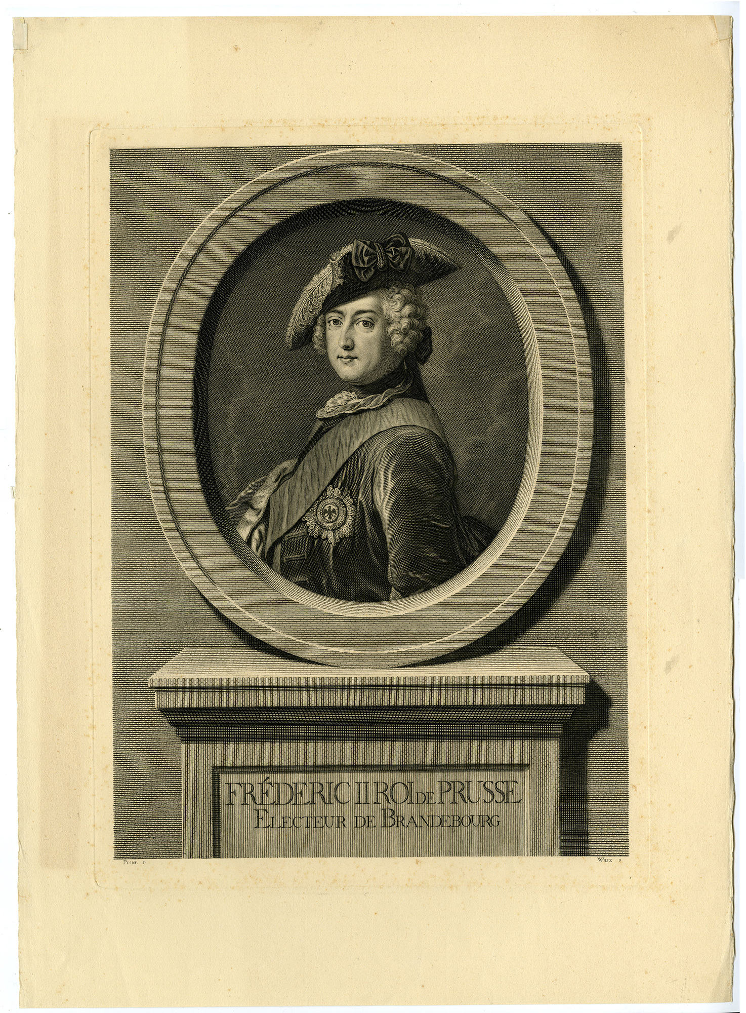 , Rare-Antique Master Print-FREDERIC-II-PORTRAIT-PRUSSIA-Wille-Pesne-c.1750, Pictura Antique Prints