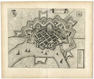 Antique Map-VIEW-HEUSDEN-FORTIFICATIONS-Bleau-1649