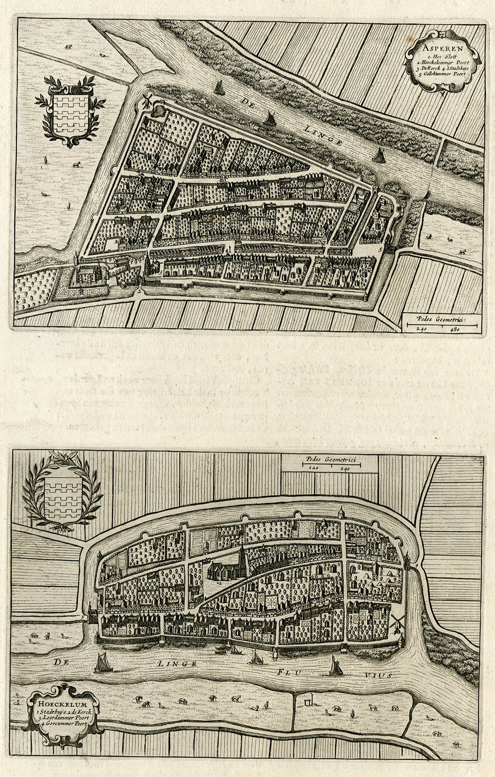 , Antique Map-VIEW-VIANEN-ASPEREN-LEERDAM-HEUKELUM-FORTIFICATIONS-Bleau-1649, Pictura Antique Prints