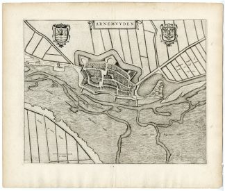 Antique Map-VIEW-ARNEMUIDEN-FORTIFICATIONS-Bleau-1649