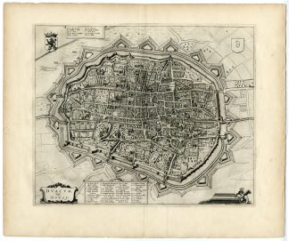 Antique Map-VIEW-DOUAI-DOWAAI-DUACUM-DOUAY-FORTIFICATIONS-Bleau-1649