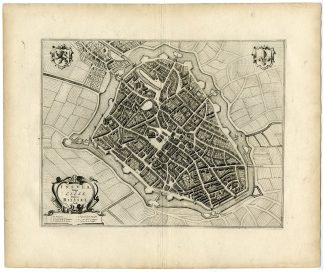 Antique Map-VIEW-LILLE-RIJSEL-FORTIFICATIONS-Bleau-1649