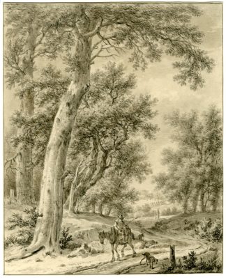 Antique Drawing-FOREST-TRAVELLER-HORSE-Barbiers-ca. 1800?1820
