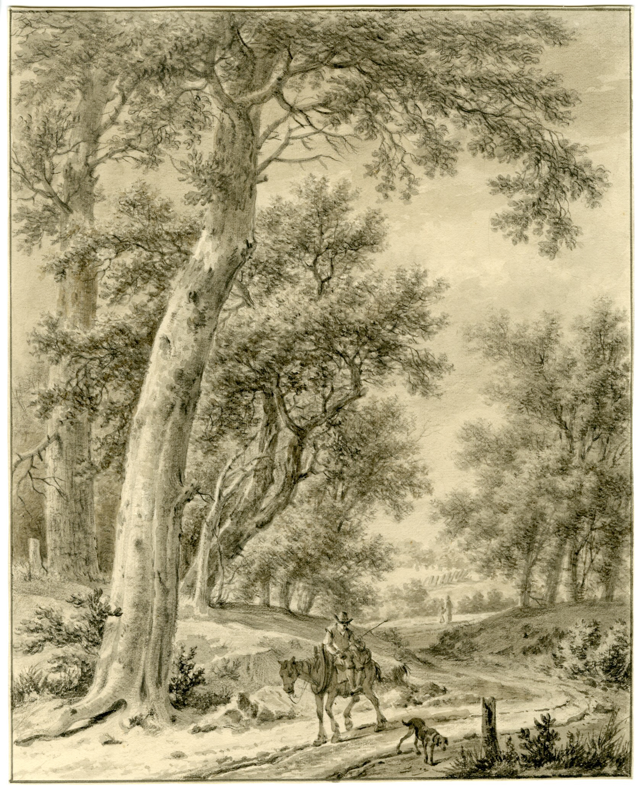 , Antique Drawing-FOREST-TRAVELLER-HORSE-Barbiers-ca. 1800?1820, Pictura Antique Prints