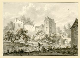 Antique Drawing-FISHERMEN-CASTLE-RUINS-Barbiers-1809
