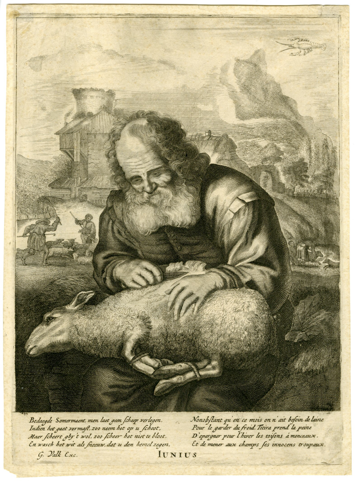 , Antique Master Print-JUNIUS-JUNE-TWELVE-MONTHS-van Dalen-Sandrart-c.1700, Pictura Antique Prints