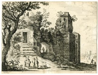Antique Master Print-ITALIAN-RUIN-LANDSCAPE-Nieulandt-Bril-c.1610