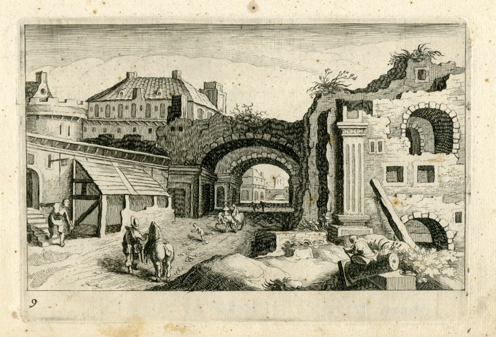 , Rare-Antique Master Print-TOWNSCAPE-RUINS-NO.9-Frisius-Bril-1611, Pictura Antique Prints