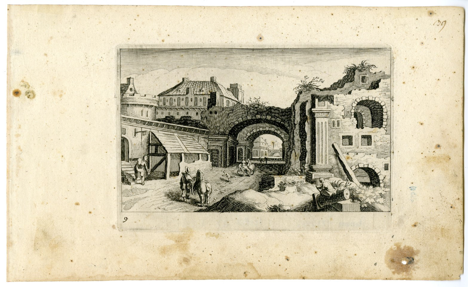, Rare-Antique Master Print-TOWNSCAPE-RUINS-NO.9-Frisius-Bril-1611, Pictura Antique Prints