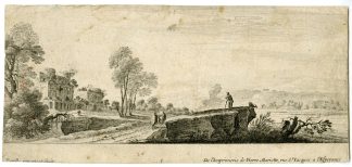 Antique Master Print-ESTUARY-LANDSCAPE-RUINS-FIGURES-Perelle-c.1670