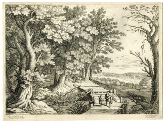 Antique Master Print-ABRAHAM-ISAAC-ITALIAN LANDSCAPE-van Nieulandt-Bril-c.1610