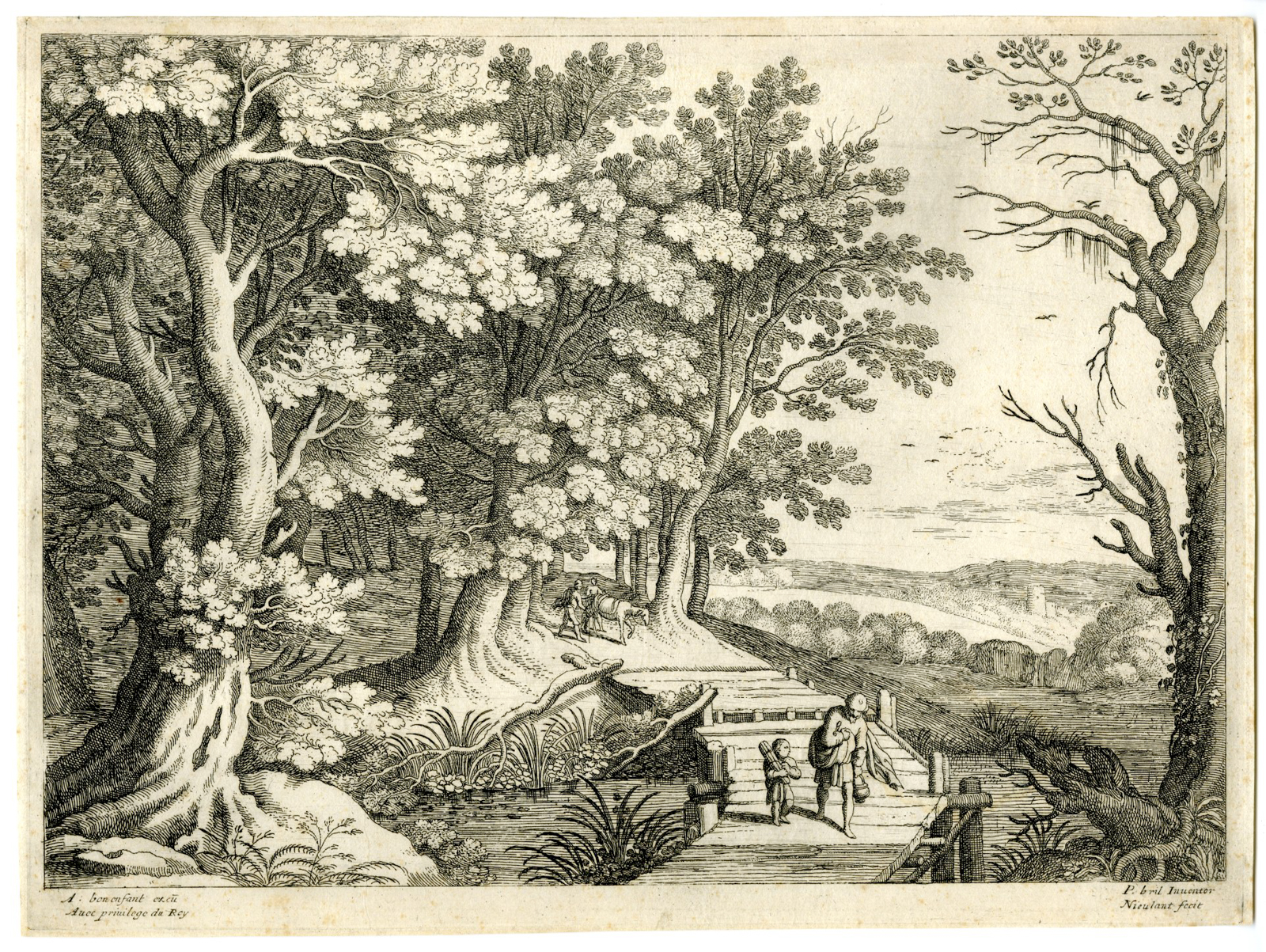 , Antique Master Print-ABRAHAM-ISAAC-ITALIAN LANDSCAPE-van Nieulandt-Bril-c.1610, Pictura Antique Prints
